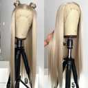 Ash Blonde Lace Front Wig, 22-Inch Long Straight Synthetic Hair, Pre-Plucked Hairline, Easy to Install, Lightweight and Breathable