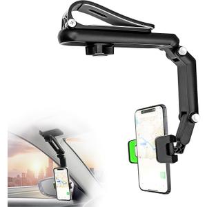 Sun Visor Car Phone Holder, Universal 360 Rotating Sun Visor & Rearview Mirror Phone Holder Mount - Retractable Car Accessories Compatible with iPhone/Samsung/Android