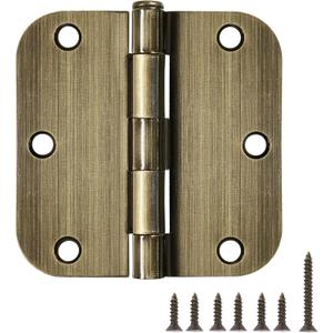 18 Pack Door Hinges Antique Brass 3.5 Inch Interior 3 1/2" Round 5/8" Radius Heavy Duty Metal Hardware Kit 3 " 5/8" Radius Flat Hinge for Bifold Doors Decor Master Bedroom Storage Room (Antique Brass-Rounded)