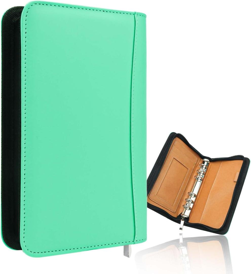 A6 Budget Binder Soft Faux Leather Binders Cover Refillable 6 Rings Loose Leaf Binding Cover for Planner Traveller Journal Accessories Supplies, Green