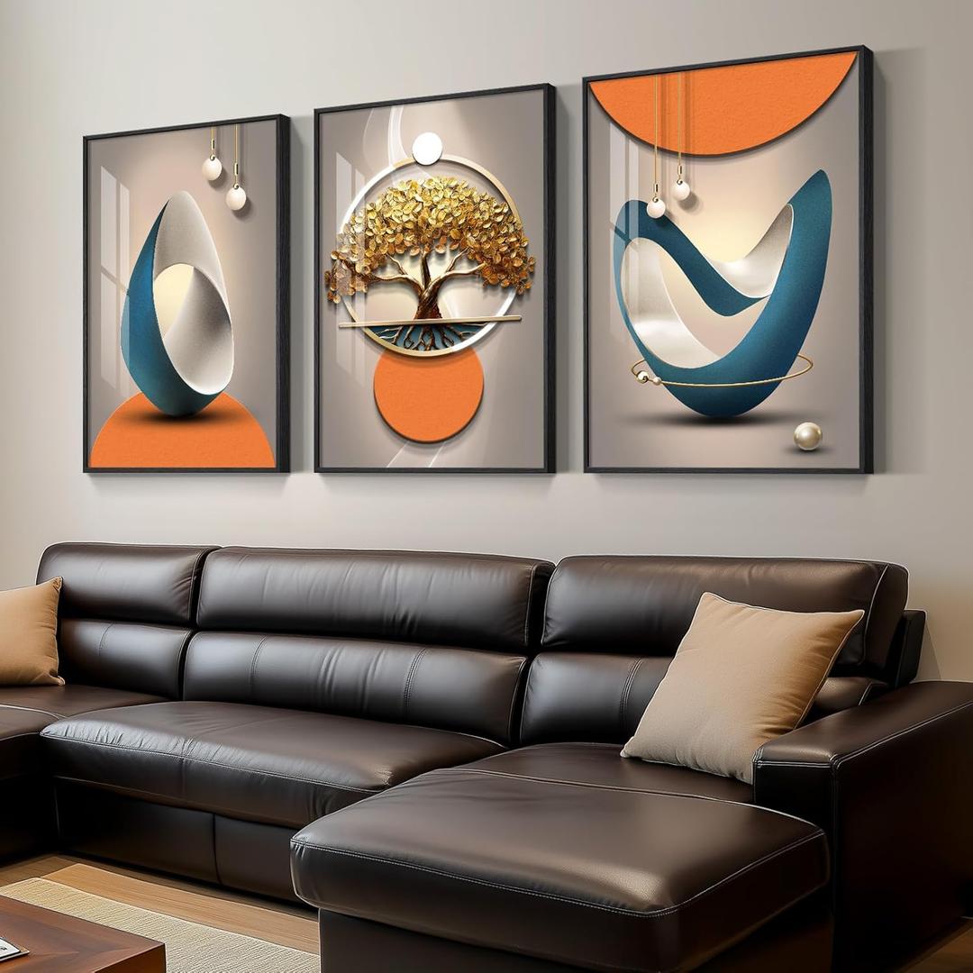 Framed Modern Luxury Large Wall Art for Living Room, Bright Style Abstract Paintings Artwork for Walls, Set of 3 Piece Contemporary Art Prints, Big Pictures for Hallway, Office Wall Decor 24x36 Inch, 24" W x 36" H x 3Pcs