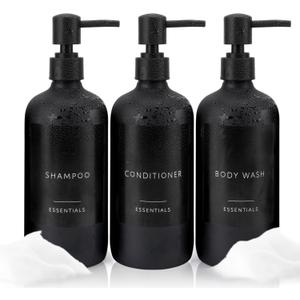 Nellyke Shampoo and Conditioner Dispenser Bottles Set, Modern Black 21oz Refillable Shower Soap Dispenser with Black Pump, Body Wash Dispenser for Shower Bathroom Kitchen,3 Pack