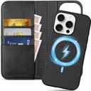 SHIELDON Case for iPhone 16 Pro 6.3", Genuine Leather Detachable Wallet Wireless Charging Kickstand RFID Blocking Card Holder Magnetic Protective Case Compatible with iPhone 16 Pro 5G - Nappa Black