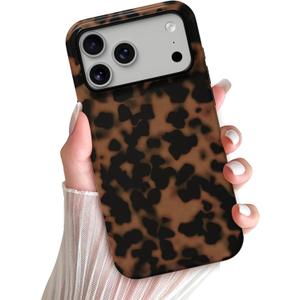Skyseaco Compatible with iPhone 17 Pro Case Chic Brown Amber Leopard Print Tortoise Shell Phone Case, Shockproof Soft TPU and Hard Back Protective Case, Turtle Shell