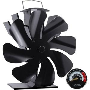VODA Wood Stove Fan Heat Powered Fireplace Fans Non Electric, 8 Blades Heat Activated Thermal Fan for Wood Burning Stove/Pellet/Log Burner, w/Stove Accessories Thermometer