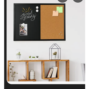 Magnetic Chalkboard Felt Bulletin Board Combination, 24"x18" Large Blackboard & Felt Cork Board Combo, Self-Adhesive Push Pins Vision Board for Home, School and Office