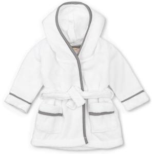 MONICA + ANDY Bathrobe, Terry Hooded Bathrobe, 100% Organic Clothes for Girls & Boys, Sizes For Kids, Toddler & Infant (12-18 Months, White + Grey)
