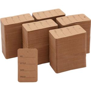 1000-Pack Kraft Paper Clothing Tags for Boutique, 2.7x1.5 Blank Clothes Size Price Labels, Brown Merchandise Display Hang Tags for Wholesale Retail Store Small Business Supplies