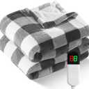 Electric Heated Sherpa Buffalo Plaid Christmas Throw Blanket with 8 Heating Levels & 8 Hours Auto Off, Fast Heating Warm Plush Washable Blanket with Over-Heat Protection, ETL Certification, Grey (Throw-50" x 60")