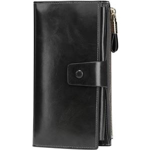 Itslife Womens Wallet RFID Blocking Large Capacity Luxury Wax Genuine Leather Wallets Clutch Wallet Ladies Card holder, Black
