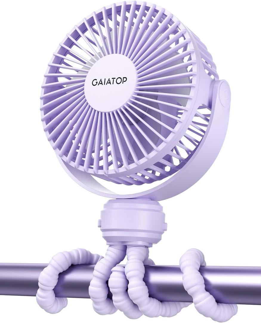 Gaiatop Mini Electric Fan with 360 Rotation, 5.5mm Gaps, Rechargeable Battery, 3 Speeds, Purple