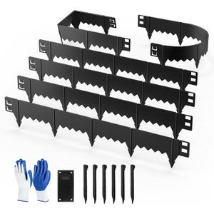 6-Pack Heavy Duty Metal Garden Border(20FT), 6 in *37 in Hammer-in Landscape Edgings with 6 Pcs Plastic Stakes, Bendable Lawn Edgings for Yard, Tree Rings, Lawn,Pathway-Black