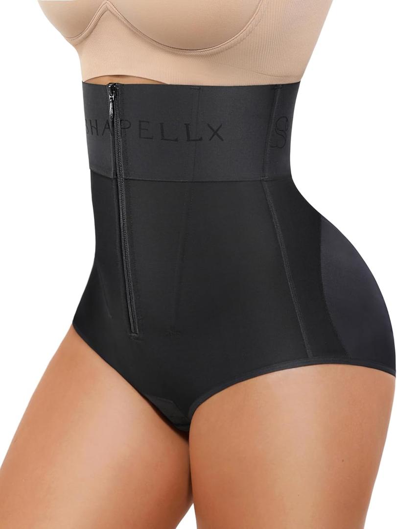 SHAPELLX Women's Tummy Control Shapewear Wide Band High Waist Body Shaper Waist Cinchers Panty With Zipper (Black, S)