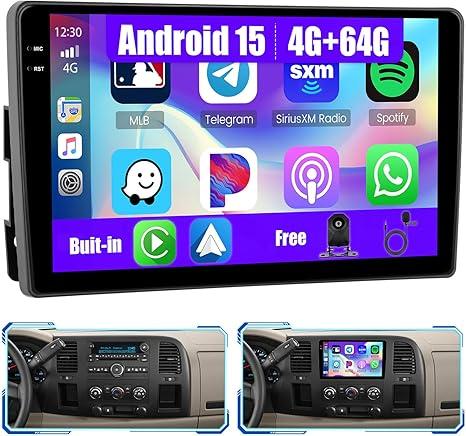 [4+64GB] Android 15 Car Radio for Chevrolet Chevy Silverado/GMC Yukon 2007-2014 with Wireless Carplay/Android Auto, 10 Inch HD Touchscreen Car Stereo with GPS WiFi Bluetooth FM/RDS EQ SWC