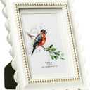5x7 Off-White Scalloped Picture Frame with Gold Beaded Trim, Resin with Real Glass, Matted to 4x6, Vertical and Horizontal for Tabletop or Wall Hanging
