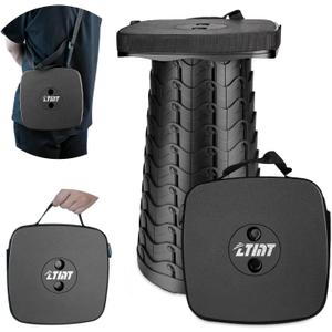 Upgraded Square Folding Stool, Max Load Capacity 485lbs, Portable Collapsible Seat, Telescoping Foldable Stool for Camping,Fishing,Hiking,Travel (Black)