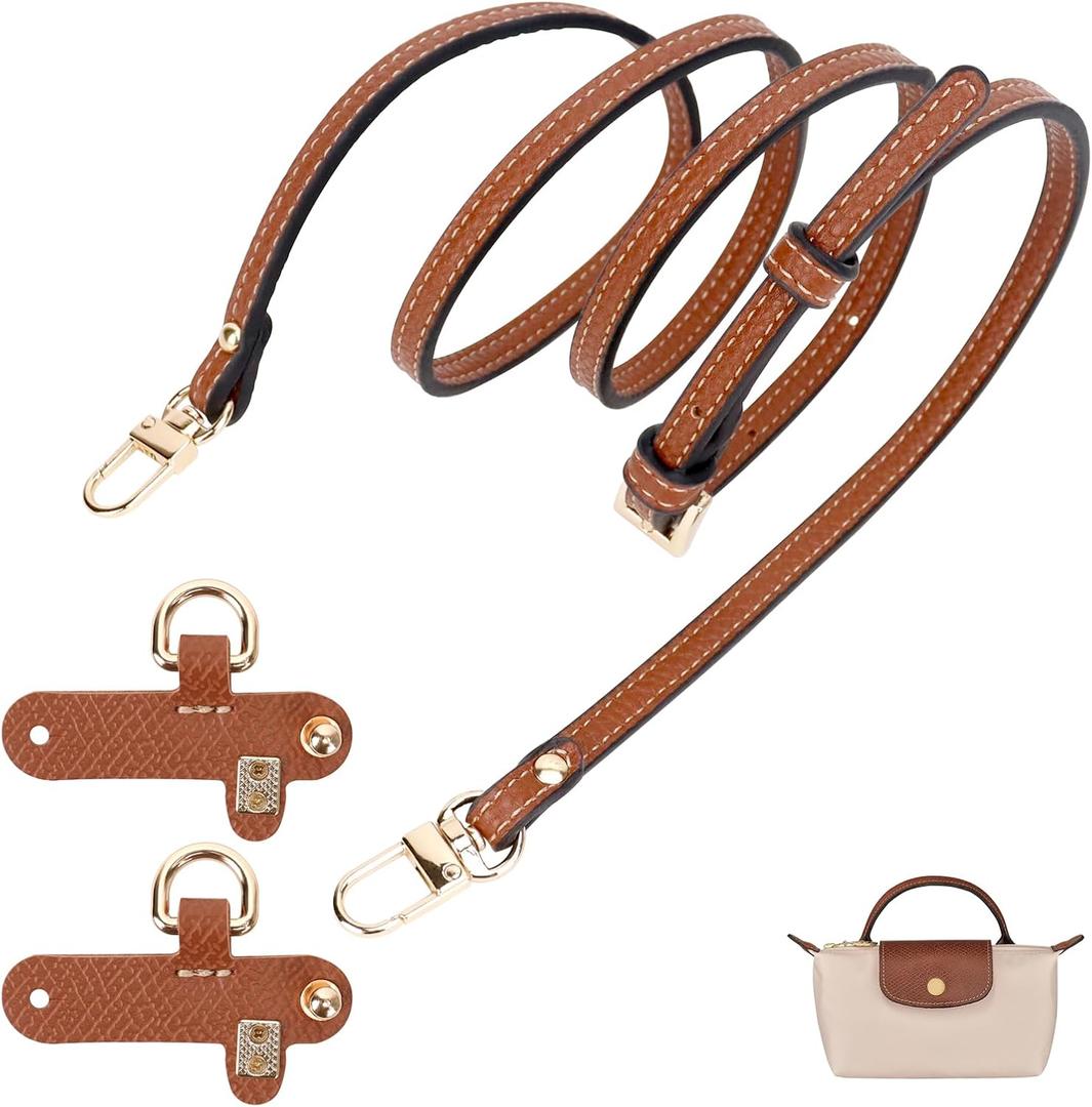 dadop Strap Kit Compatible with Longchamp Mini Bags - Leather Adjustable Purse Straps for Women's Mini Shoulder Bag (Brown)