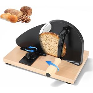 Manual Bread Slicer for Homemade Sourdough Bread, Adjustable Thickness Hand Crank Bread Cutter with Scale Lines, Suction Cup Base, Metal Guide & Sharp Stainless Steel Blade (Black)