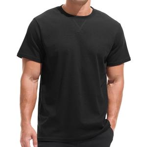 VEIISAR Men's Mini Waffle Knit Crew Neck T-Shirt - 190gsm Ultra-Fine Textured Cotton Tee - 1mm Micro Grid Breathable Top (Black, Large)
