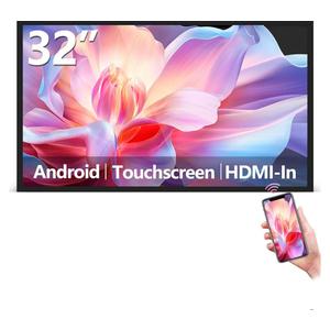 32" Anti-Glare 500Nits Capacitive Touchscreen Industrial Monitor, Digital Signage Display for Advertising, Reverse Control Laptop, Wireless Screen Mirroring, Built-in Speakers, USB, HDMI Ports