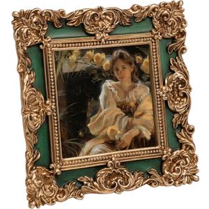 eletecpro 4x4 Vintage Picture Frame with Real Glass Cover, Ornate Antique Photo Frame, Display 4x4 Picture for Tabletop or Wall, Green Home Decor for Gallery Art