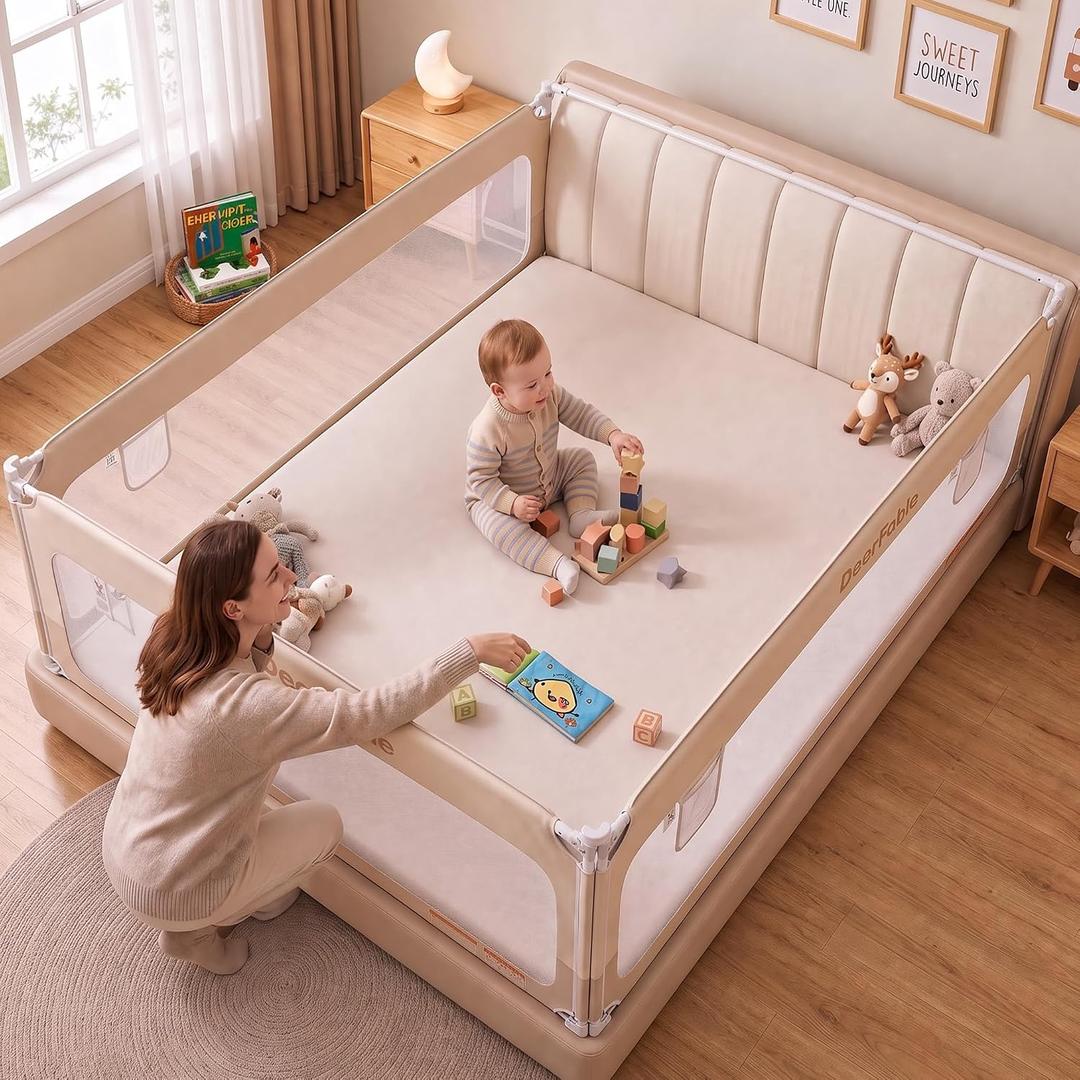 3 Piece Bed Rail for King Bed, No Gap & No-Drill Baby Bed Rail, 3-Sides for King Size