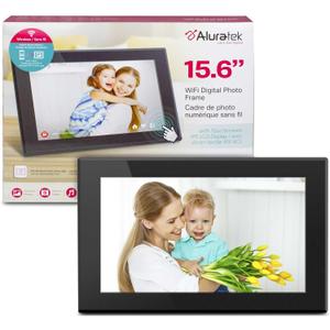 Aluratek 15.6" WiFi Digital Photo Frame with Touchscreen IPS LCD Display & 16GB Built-in Memory, Photo/Music/Video (AWS15F) , Black