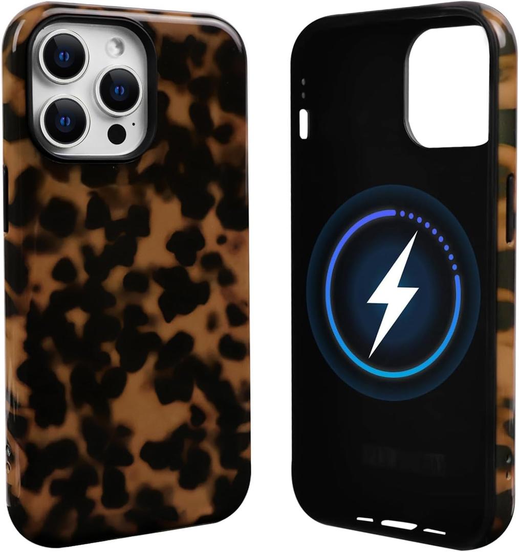 NITITOP Compatible with iPhone 13 Pro Max Case Magnetic Compatible with MagSafe Cute Leopard Amber Aesthetic Tortoise Design for Women Men Girls Soft TPU Shockproof Protective Cover - Khaki