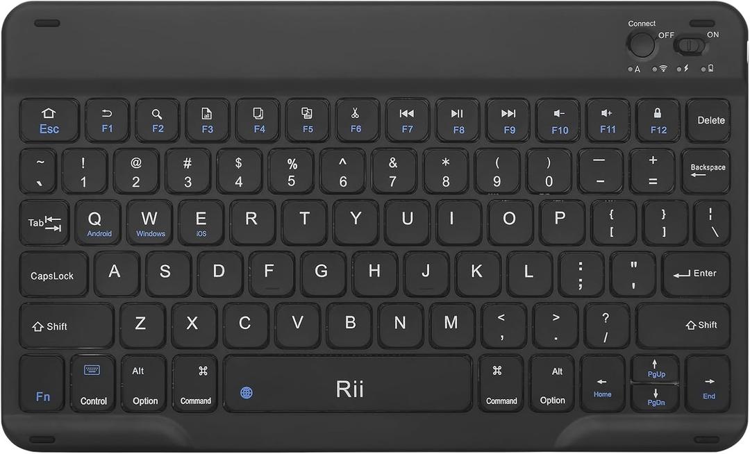 Rii RK302 Ultra-Slim Bluetooth Keyboard for ipad,iPhone,Android,Samsung,Windows,Mac,Linux,Tablet,Laptop, Rechargeable Ergonomic Wireless Keyboard,Black