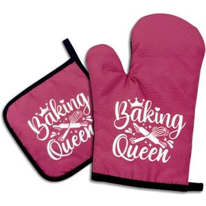 Baking Queen, Funny Oven Mitts and Pot Holders, Silicone Non-Slip Oven Mitts, Kitchen Gift for Women, Bake Lover Gift, Housewarming Gift Ideas
