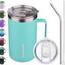 BJPKPK Insulated Coffee Mug with 2 Lids, 25oz Stainless Steel Insulated Tumbler with Handle, Double Wall Vacuum Coffee Cups, BPA Free Travel Mug for Coffee, Tea and Drinks, Blue