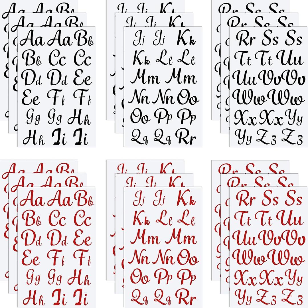 18 Sheet Christmas Iron Letters Iron on Letters Cursive Heat Transfer Letter for Clothing Stocking Printing Craft Decoration (Black, Red)