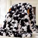 Faux Fur Throw Blanket, 1000GSM Fluffy Soft Bubble Blanket for Couch Bed, Cozy Plush Warm and Thick Blanket, Fuzzy Rabbit Throw for Living Room Bedroom 90''*104'' Cow Black (King)