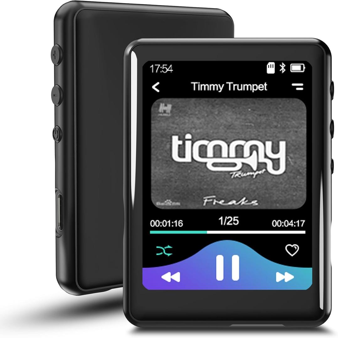 64GB MP3 Player with Bluetooth 5.3, Full Touch Screen Mp3 Music Player Built-in Speaker,FM Radio,Voice Recorder,Ebook,Support 512GB TF Card,Shuffle. Earphones Included (Black)