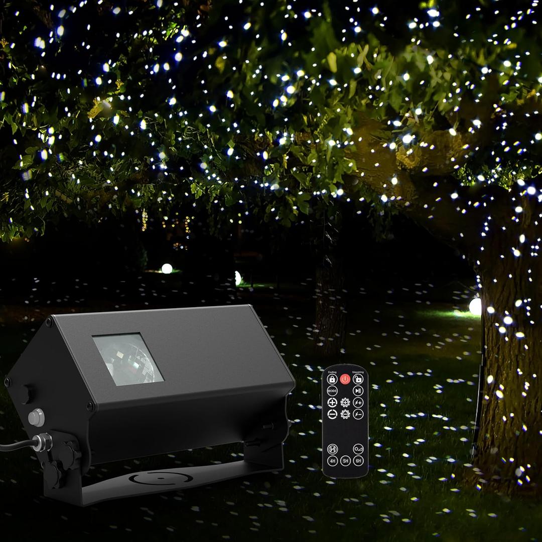 Outdoor Star Lights Projector, AIRIVO White Laser Fairy Lights Projector, Christmas Snowflake Projector 3 Lighting Modes Garden Light with Remote Control for Home, Patio, Landscape