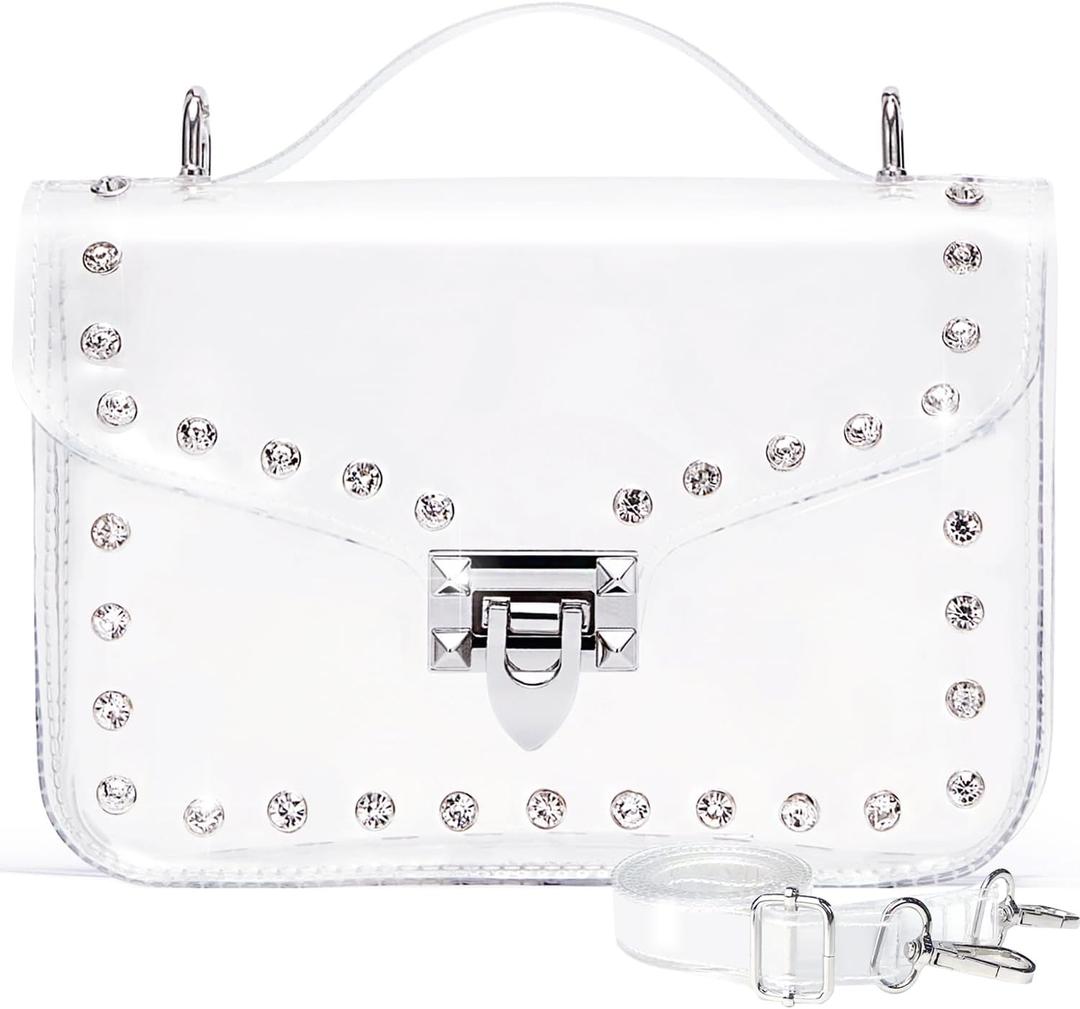 Clear Purses For Women, Small Clear Purse Clear Crossbody Bag Stadium Approved (Silver Diamond)