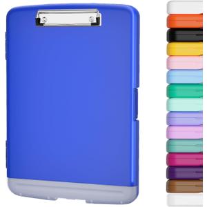 Piasoenc Clipboard with Storage, 8.5 x 11 Organization Box with Pen Holder and A4 Legal Paper Folder, Heavy Duty Plastic, Folio & Side-Opening, Low Profile Clip for Nurses, Teachers,Deep Lake Blue