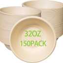 32oz Disposable Salad Bowls 150Pack, Big Paper Bowls, Large, Heavy-Duty, Eco-Friendly, Bulk Pack, Compostable Bowls, Biodegradable Made of Sugar Cane Fibers,Perfect For Salad