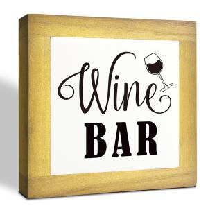 Wine Bar Signs, Box Sign Wood Desk Sign Decors, Wine Bar Decor Set, Decorative Wooden Table Top Decoration, Farmhouse Home Decor for Shelf, Country Style Home Bar Decoration, Coffee Signs A