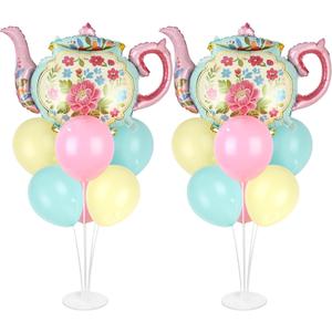 Tea Party Balloons Stand Kit 2 Sets with 2 Huge Teapot Foil Balloons Tea Garden Themed Balloon Centerpiece for Tables for Picnic Birthday Party Supplies Baby Shower Teapots Themed Decorations