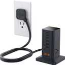 Charging Station 30W, TESSAN 9-in-1 Charger Blocks for iPhone 17/16/15/14, Tablets, Earphone with Surge Protector, 5ft Flat Extension Cord with 4 USB A, and 2 USB C for Home, Office, Dorm, Black