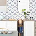 7 x Safiyya 393" x17.7" Wavy Wallpaper Blue and White Wall Paper for Bathroom Peel and Stick Wallpaper Geometric Stripe Removable Modern Contact Paper for Bedroom
