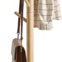 IBUYKE Coat Rack Stand, Freestanding Coat Tree with Solid Round Base and 8 Hooks, Easy Assembly Wooden Coat Hanger, Clothes Rack for Hallway Entryway, Living Room, Bedroom, Natural Color WD-115 (Discs)