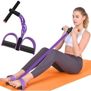 Resistance Bands with Handles, 6-Tubes Elastic Foot Pedal Resistance Bands, Natural Rubber Ankle Puller Sit-up Exercise, Multifunction Fitness Bands for Abdomen, Waist, Arm, Leg Stretching Training (Purple)