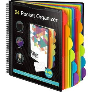 KTRIO 24 Pocket Poly Project Organizer, Spiral Binder Organizer Multi Pocket Folder with Dividers, Back Cover Utility Pouch, Letter Size School Supplies