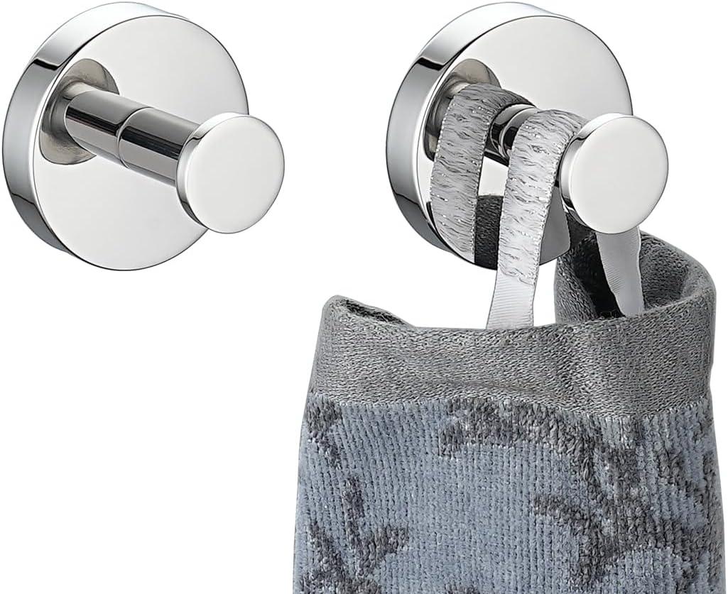JQK Polishe Steel Towel Hook, Coat Robe Clothes Hook for Bathroom Kitchen Garage Wall Mounted 2 Pack, 304 Stainless Steel, TH600-CH-P2