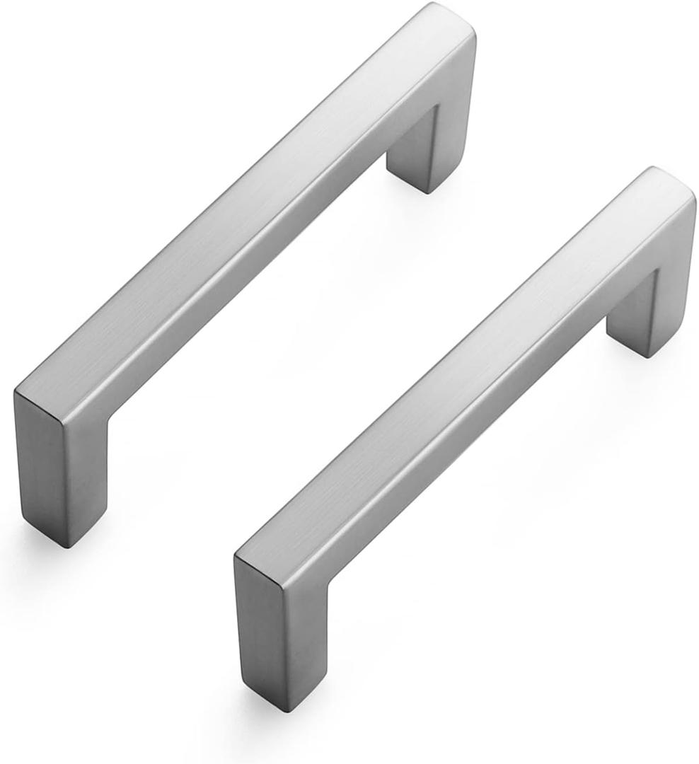 Ravinte 30 Pack Solid 3 Inch Center to Center Slim Square Bar Drawer Handles - Cabinet Hardware Brushed Nickel Pulls for Kitchen and Drawers (3" Hole Center)