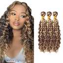 Chocolate Brown Blonde P4/613 Human Hair Bundles 20 22 24 Inch Deep Wave Bundles Human Hair 300g/Pack Unprocessed 11A Brazilian Virgin Hair Weave 3 Bundles for Black Women