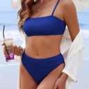 ANRABESS Womens Bikini Sets, High Waist Tummy Control Swimsuits,Ribbed Textured 2 Piece Bathing Suits,Cheeky Beach Swimwear (Blue, M)