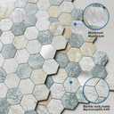 MOFIT Hexagon Peel and Stick Backsplash Tiles Kitchen,Self-Adhesive Metal and Marble Honeycomb Peel and Stick Wall Tiles Sticker Mosaic Heat Resistant(Blue Green Gray,5sheets)